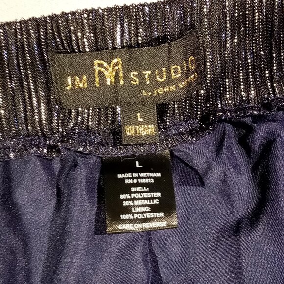 JM Studio Pants LGE  Navy Silver Metallic  Wide Leg  Sheer over solid lining NWT - Picture 7 of 10